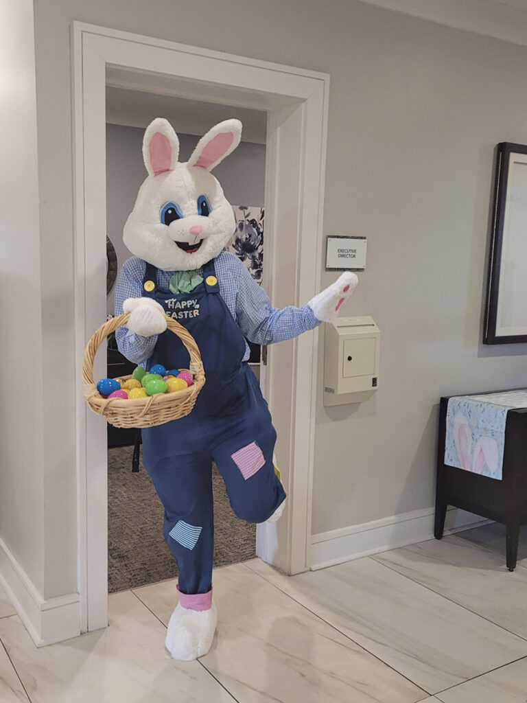 Hoppy the Easter Bunny brings joy to the senior living community.